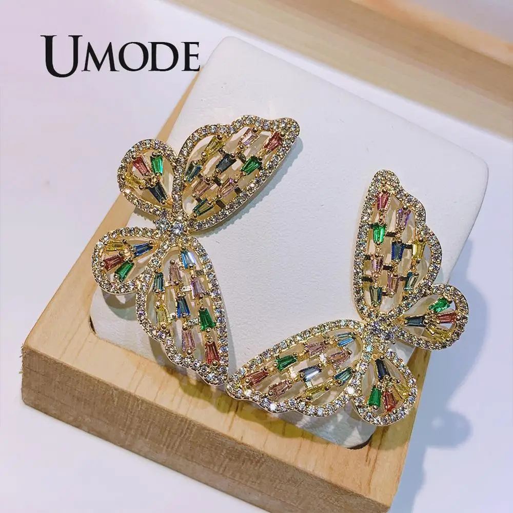 UMODE корейские женские серьги-бабочки, винтажные милые серьги-гвоздики, роскошные циркониевые свадебные серьги, модные ювелирные изделия UE0602
