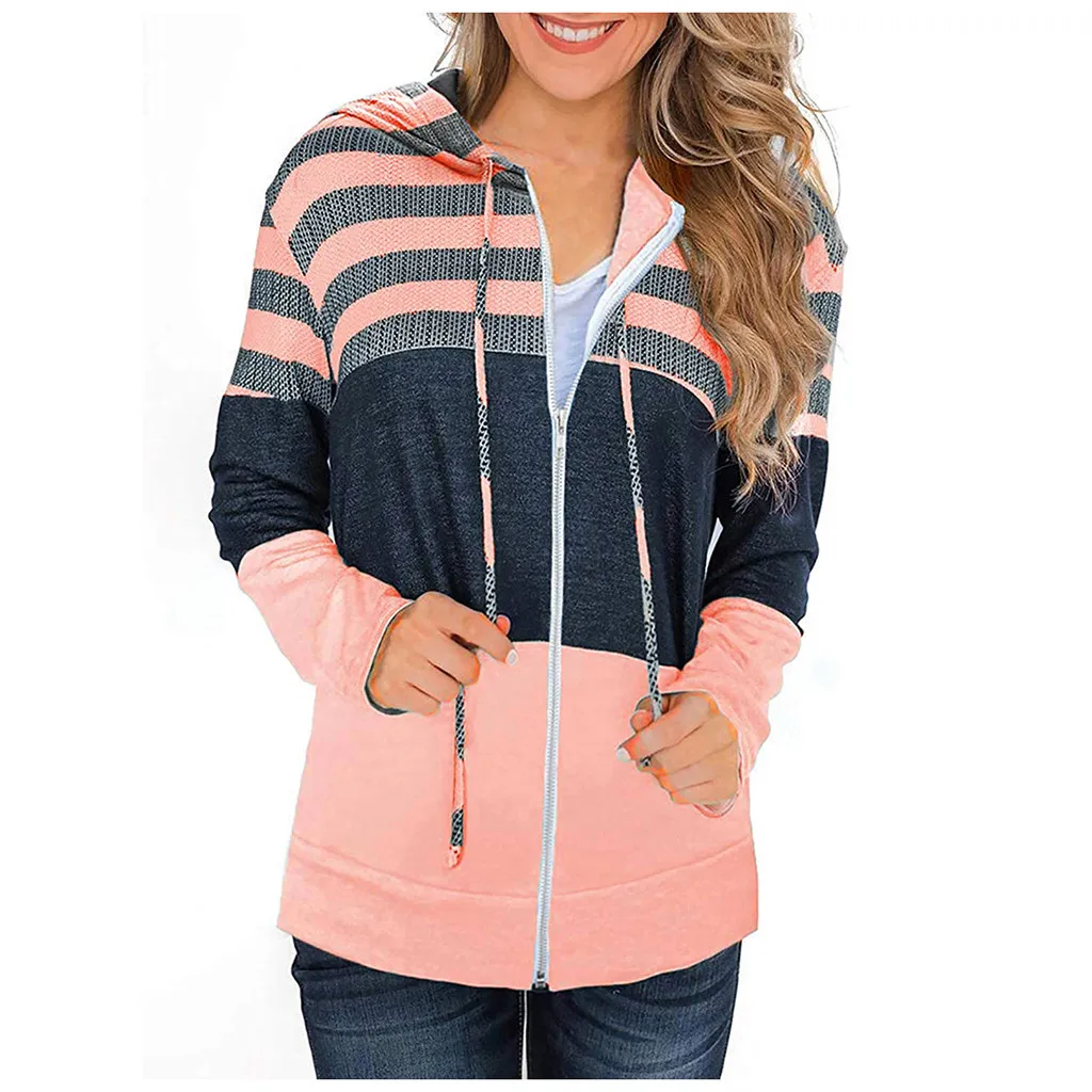 Женская осенне зимняя куртка с капюшоном женская теплая в полоску длинным