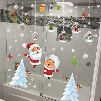 19 Kinds Of Window Glass Stickers Santa Claus Elk Gifts Electrostatic Stickers Window Decorations