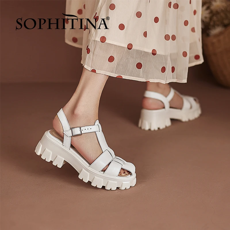 

SOPHITINA Women Shoes Genuine Leather Summer Gladiator Platform Fashionable Narrow Band Casual Round Toe Stylish Sandals FO426