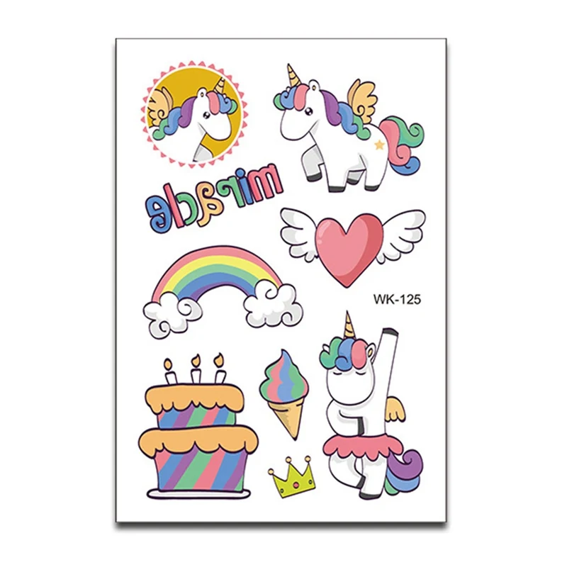 6 Sheet/Pack Random Color Cute Children Kids Cartoon Temporary Tattoos Sticker Girls Kids Unicorn Birthday Party Sticker