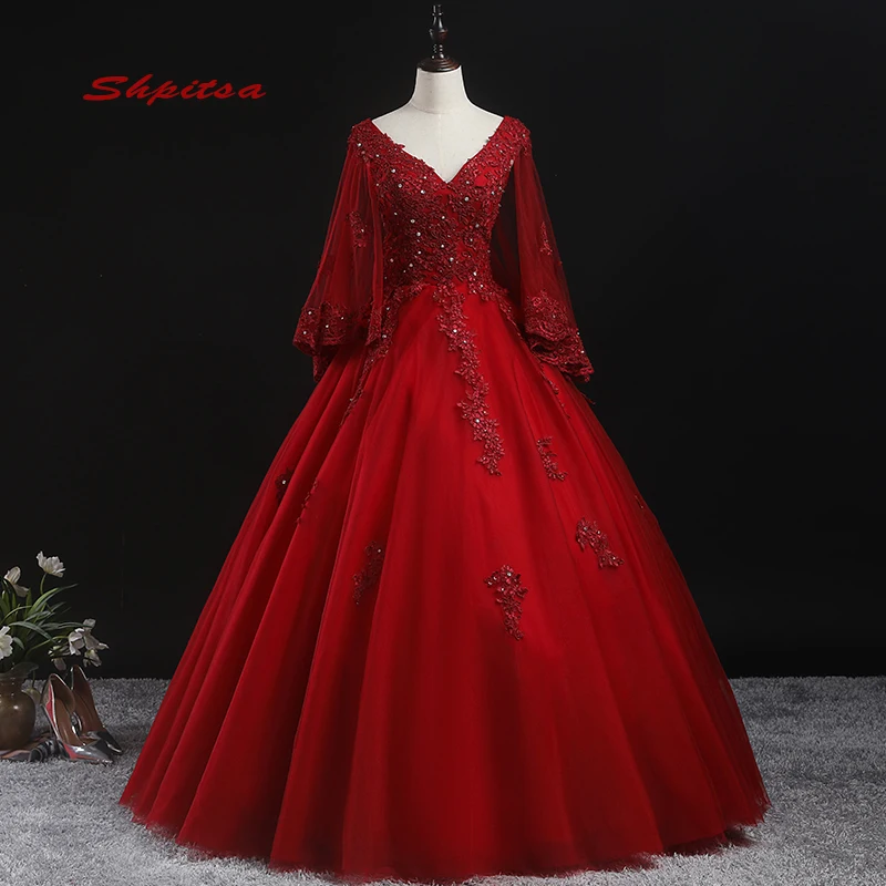 Красное Бальное Платье кружевные платья для Quinceanera 15 сладких 16 пышных с курткой