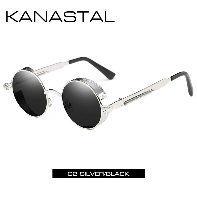 silver black Круглые Солнцезащитные очки в стиле стимпанк, зеркальные Мужские и женские очки в стиле панк, брендовые дизайнерские ретро очки в оправе, винтажные весенние солнечные очки UV400 - Цвет линз: silver black