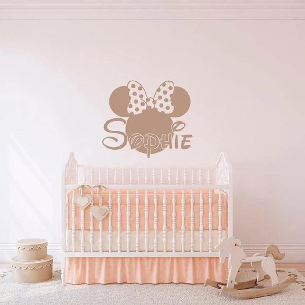 Девушка Настенная Наклейка с именем Минни Микки Маус голова винил Стикеры