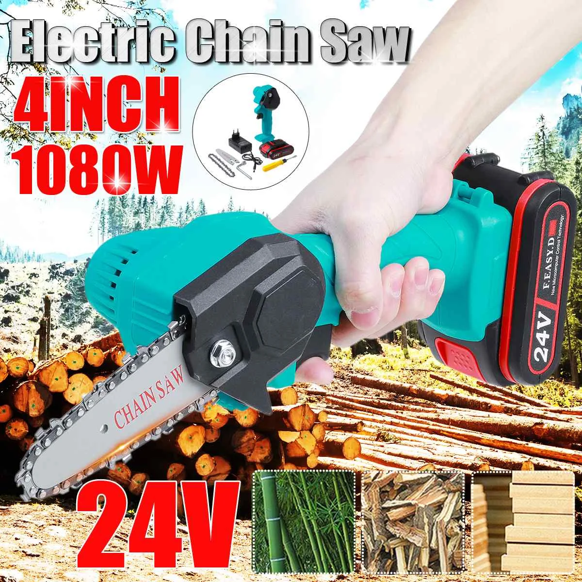 

Mini Electric Saw Woodworking Pruning chainsaw 4inch One-handed Garden Tool Rechargeable EU Plug