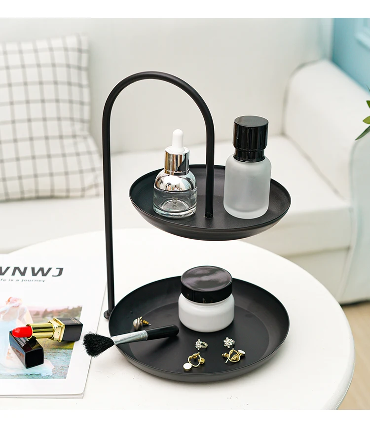 

1PC Nordic Vanity Tray Double-deck Cosmetics Storage Tray Dressing Table Desktop Racks Princess Finishing Storage Rack JL 297