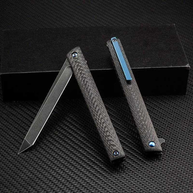 Murah Dropship M390 Bubuk Baja Pisau Lipat Fiber Karbon Menangani Berkemah Pisau Outdoor Survival Pisau Taktis Dengan Kotak Tangan Alat