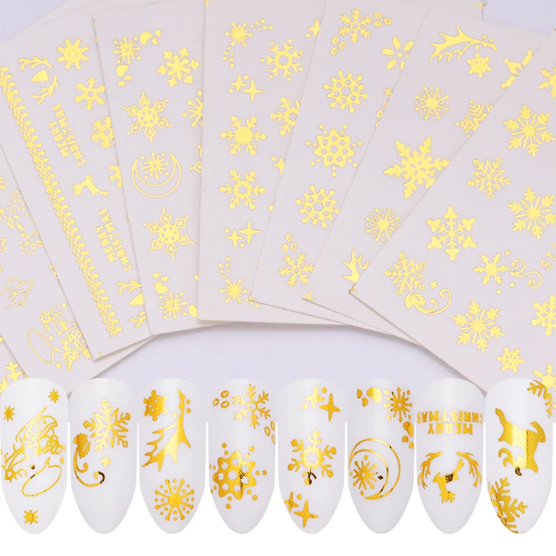 1 лист Рождество Хэллоуин Золотой Серебряный ноготь Водные Наклейки олень снег