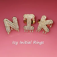 grandbling drip letters adjustable size rings customized name ring zirconia with copper hip hop jewelry for women and men