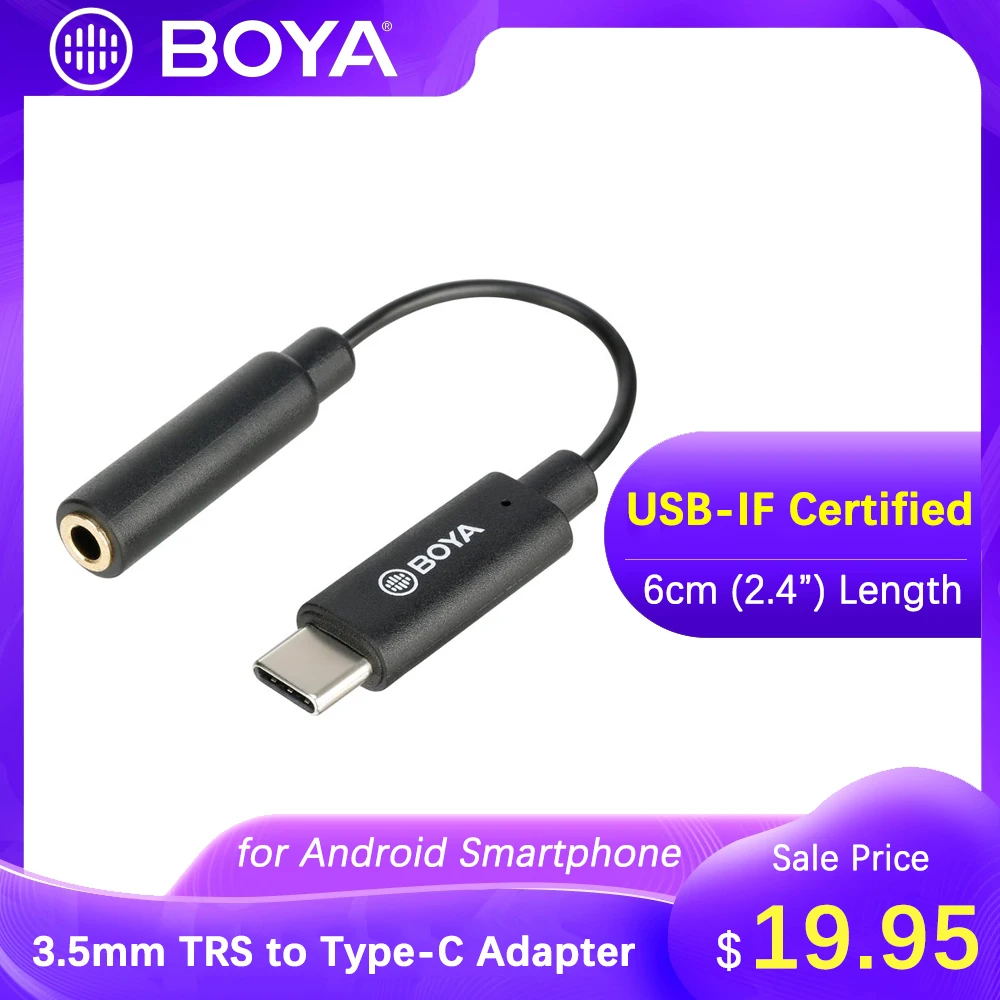 

BOYA 3.5mm TRS Female to Type-C Audio Adapter for XIAOMI HUAWEI OPPO VIVO ONEPLUS 9 8 Android Smartphone Microphone Accessories
