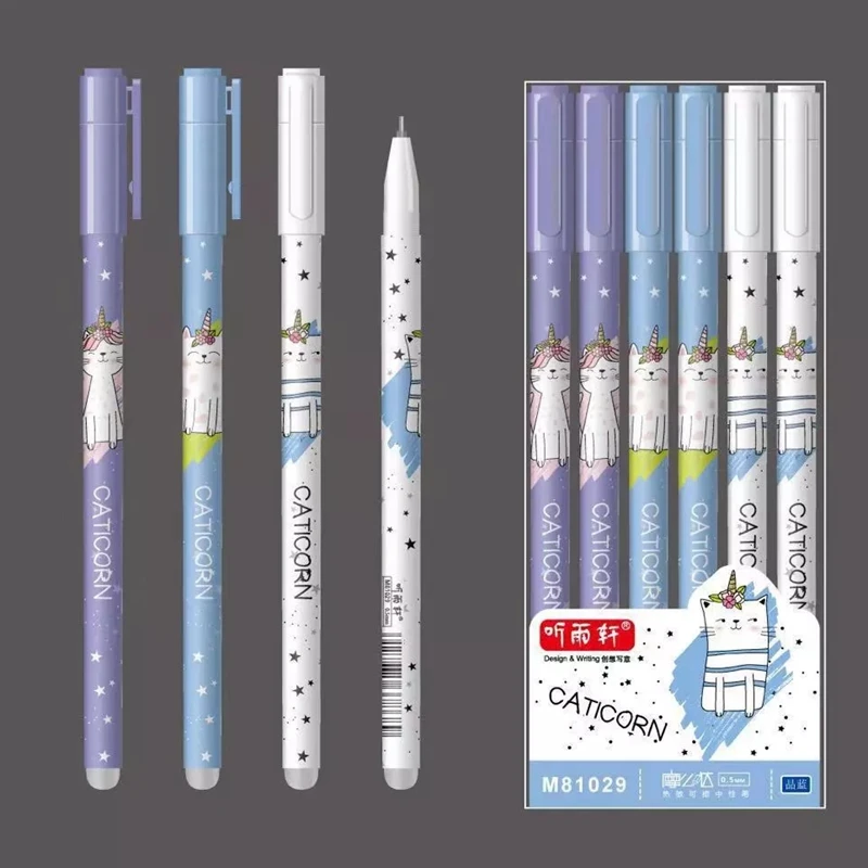 

3Pcs/Set Unicorn Flamingo Erasable Washable Handle Erasable Pen Refill 0.5mm Blue Ink Black Cat Gel Pens for School Supplies