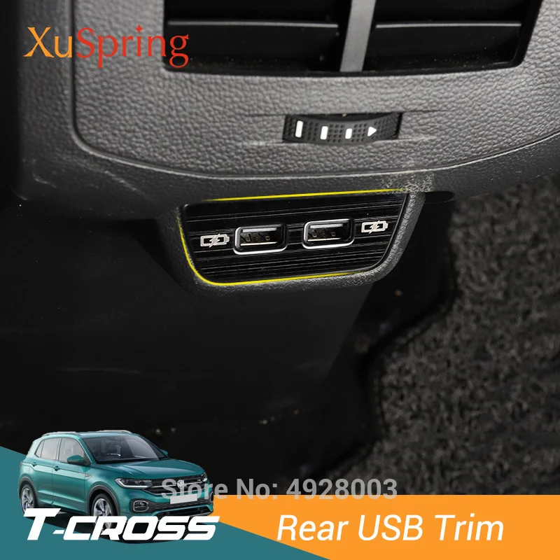 

Car Interior Rear Seat USB Charging Panel Trim Garnish Sticker Cover for Volkswagen VW T-cross Tcross 2019 2020 2021