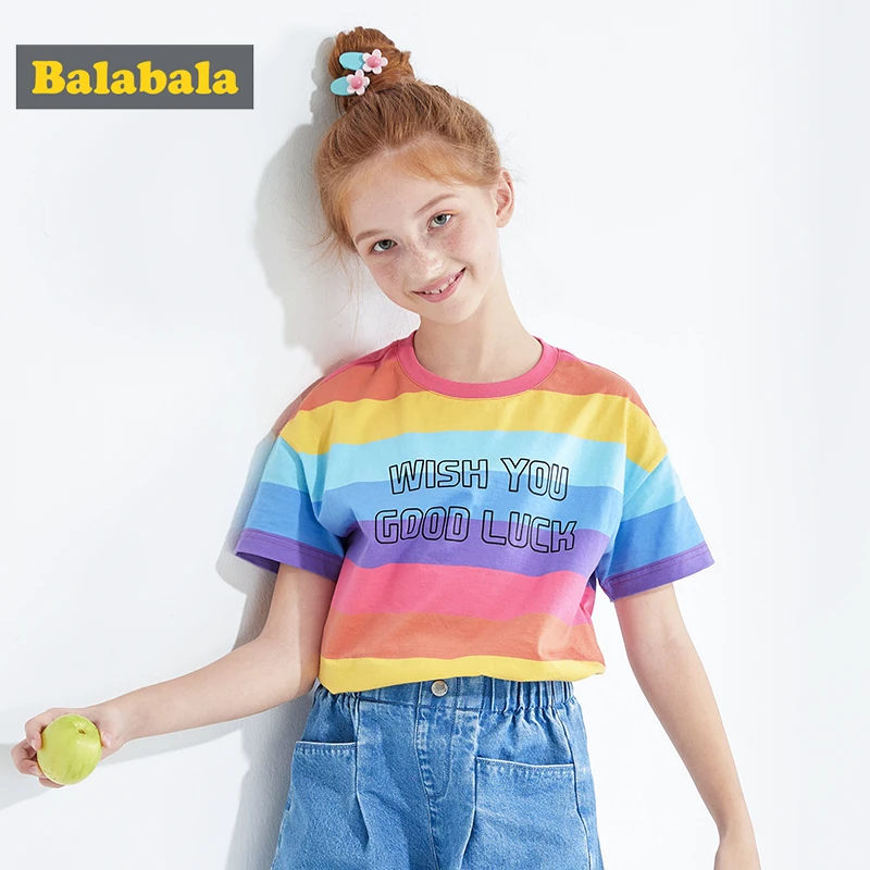 Balabala футболка с короткими рукавами для девочек детский топ на лето 2020 новая милая