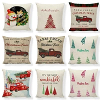 red truck christmas tree throw pillow case happy christmas cotton linen for home bedroom car decor sofa waist cushion cover