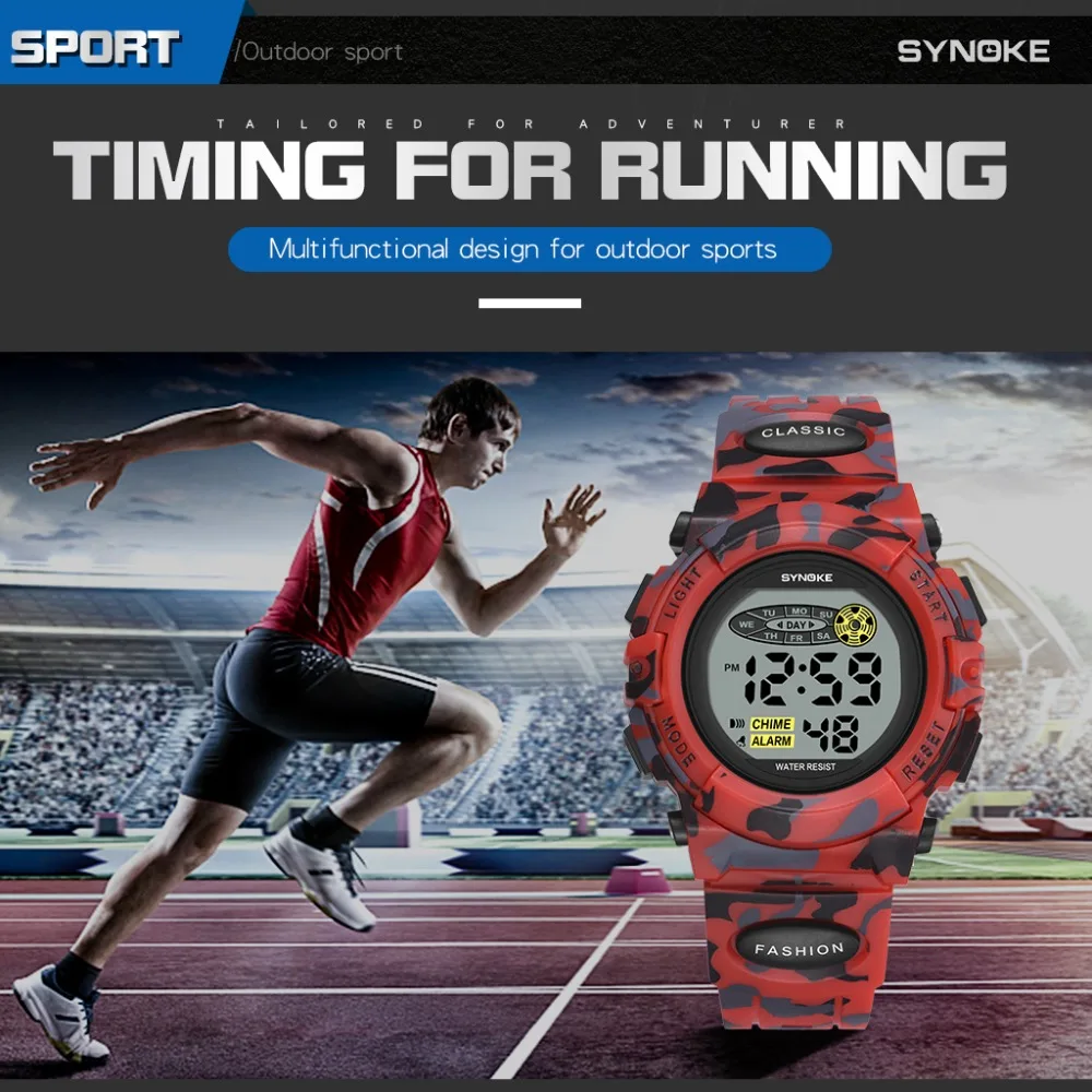 SYNOKE Sports Military Kids Digital Watches Student Children's Watch Fashion Luminous Led Alarm Camouflage Green Boy Clock