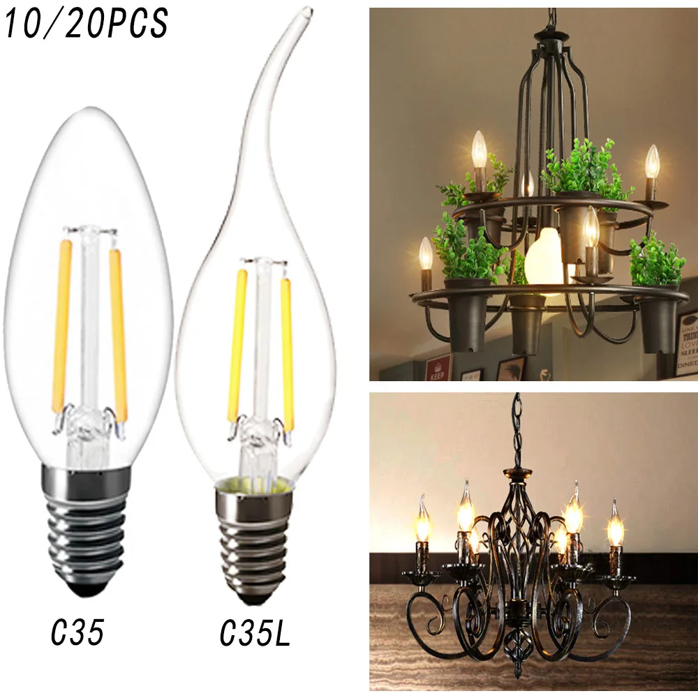 10 шт./партия C35 Светодиодная лампа накаливания 2 Вт 4 6 без диммируемая edison C35L свеча
