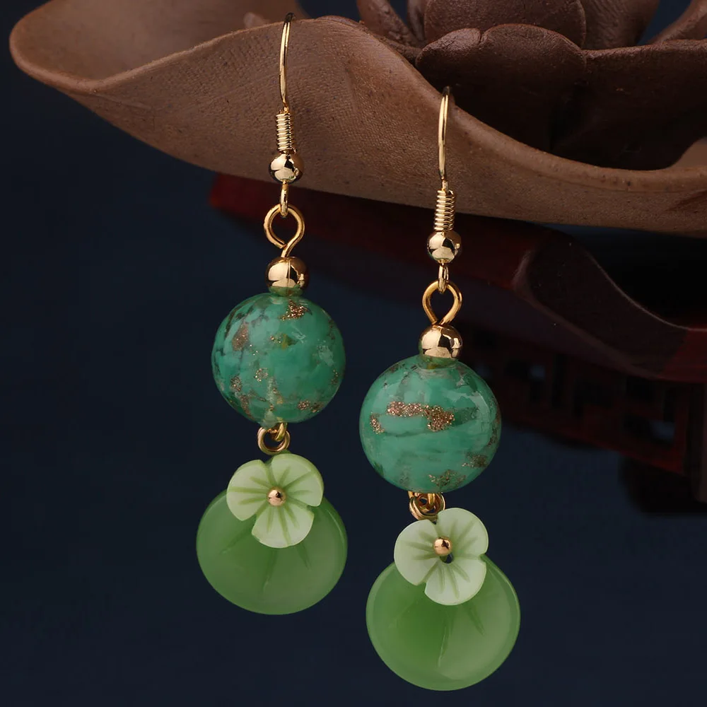 Женские этнические серьги подвески 2 цвета Винтажные с подвеской в виде цветка