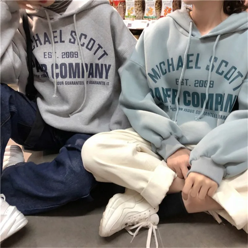

Autumn Women Oversized Hoodies Harajuku Letter Print Drawstring Sweatshirt Winter Fleece Warm BF Unisex Pullover Female Tops