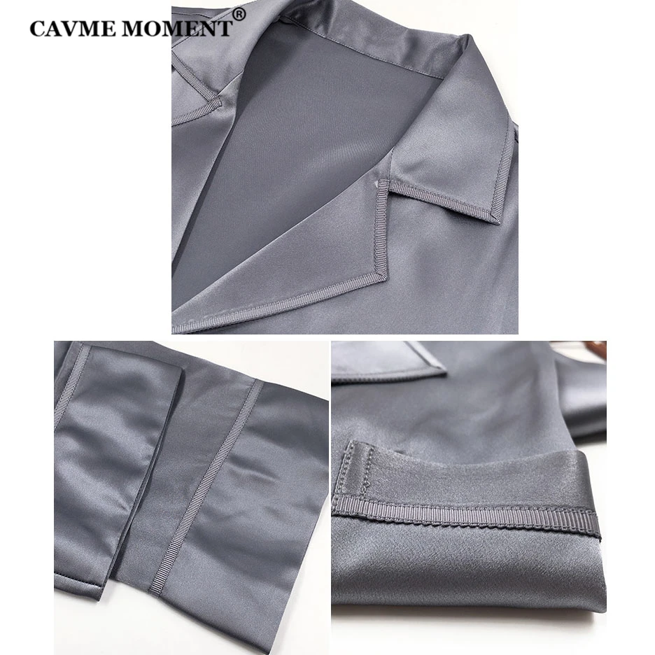 CAVME 100% натуральный шелк пижамные комплекты для мужчин серый Homme's одежда сна 2
