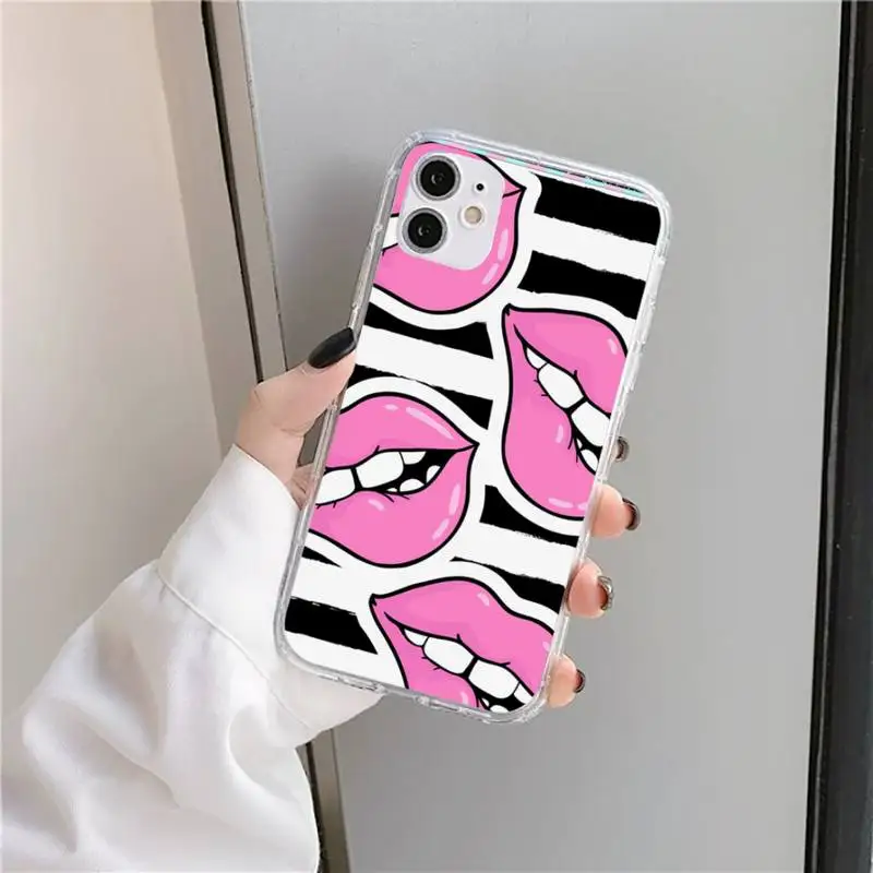 

Sexy Girl red Lips Kiss Phone Case Transparent for iPhone 11 12 mini pro XS MAX 8 7 6 6S Plus X 5S SE 2020 XR