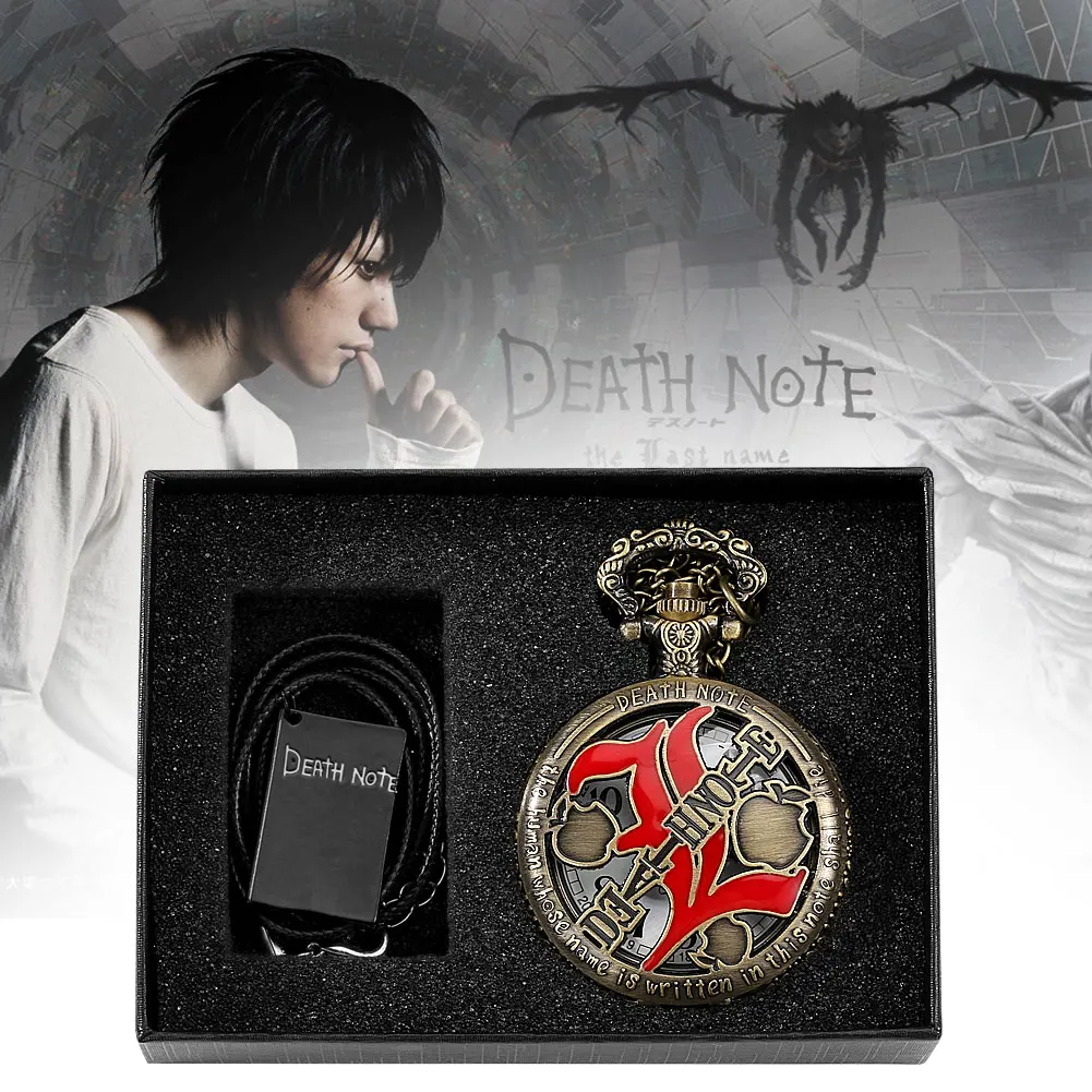 Exquisite Hollow Pocket Watch Set Men Quartz Flip Watches with Thick Chain Women Black Leather Cord Necklace Gift Box to Friends