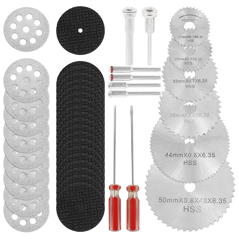 

44Pcs Diamond Cutting Disc Kits 1/8 Inch Shank Rotary Tool With HSS Saw Blades & Mandrels For Resin Metal Wood Stone