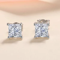 trendy 1 2 2ct d color square moissanite diamond earrings women jewelry 100 925 sterling silver stud earrings with gra gift