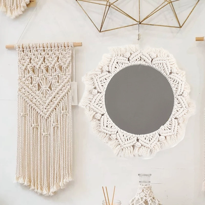 Домашний декор макраме зеркало ручной работы гобелен для макияжа компактное
