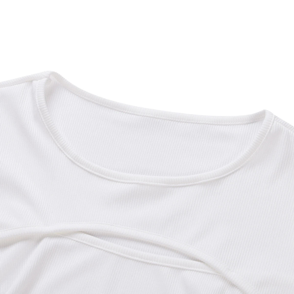 

Women Solid Color Pullover Long Sleeve Round Neck Hollow Out Crop Top Sexy Lace-up Clothes