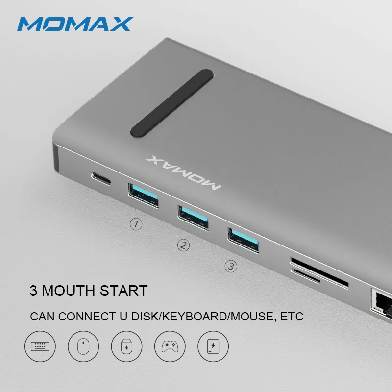MOMAX USB C многопортовый конвертер (12 в 1) гигабит так три USB3.0 гнезда SD/TF двойной паз