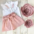 Комплект из двух предметов, летний топ без рукавов, бандажные шорты, модная одежда для детей 2-6 лет, милый комплект одежды для маленьких девочек с перьями