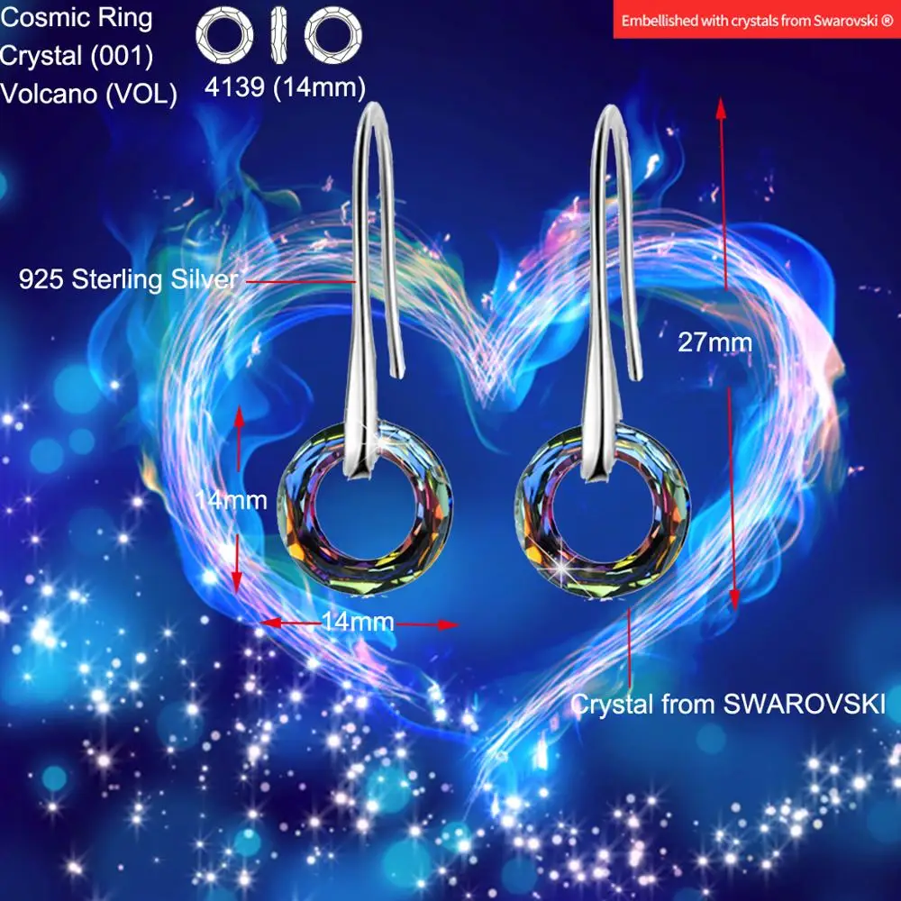 Серьги-подвески женские серебристого цвета круглые с кристаллами ручной работы |