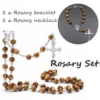 2 шт.компл. модные католические христианские розовые кресты цепочка ожерелье и браслет набор ювелирных изделий для женщин