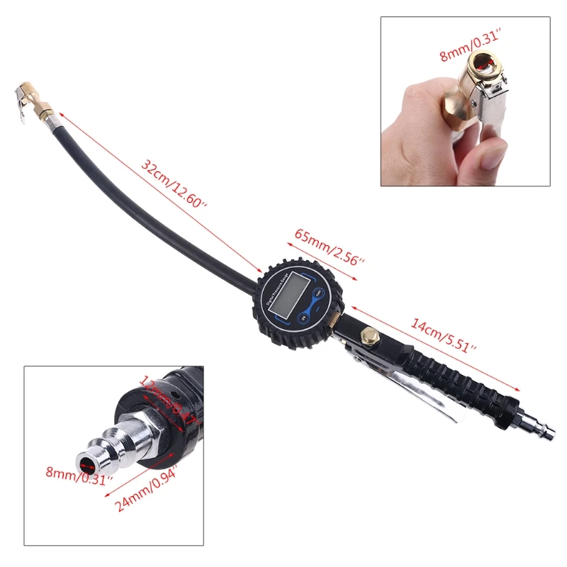 

Tire Inflator with Gauge Tire Pressure Gauge Inflator 200PSI Air Compressor Air Chuck Quick Connect Coupler Digital Backlit