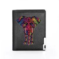 high quality fashion elephant printing black pu leather wallet men boy bifold credit card holder short purse male