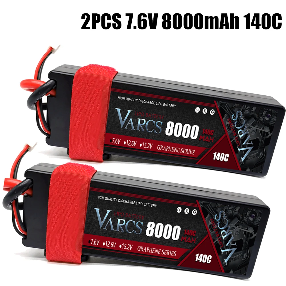 

2PCS VARCS Lipo Batteries 2S 7.6V 8000mAh 140C/280C HardCase for RC 1/8 /10 Car Off-Road Buggy Truck Boats Drone salash Parts