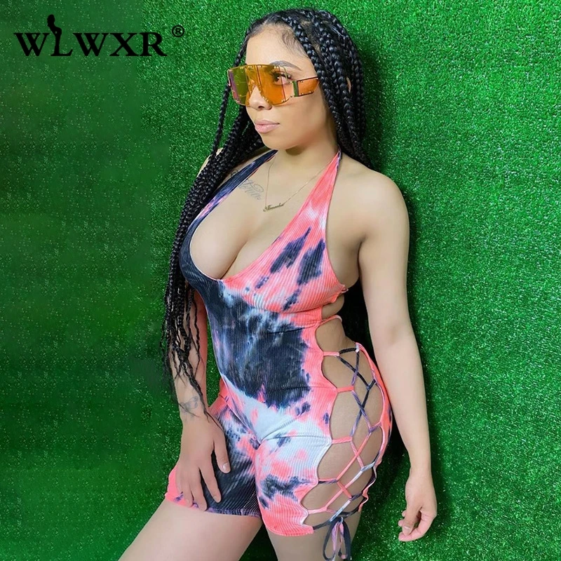 WLWXR сексуальный трикотажный Летний комбинезон на шнуровке с принтом в виде