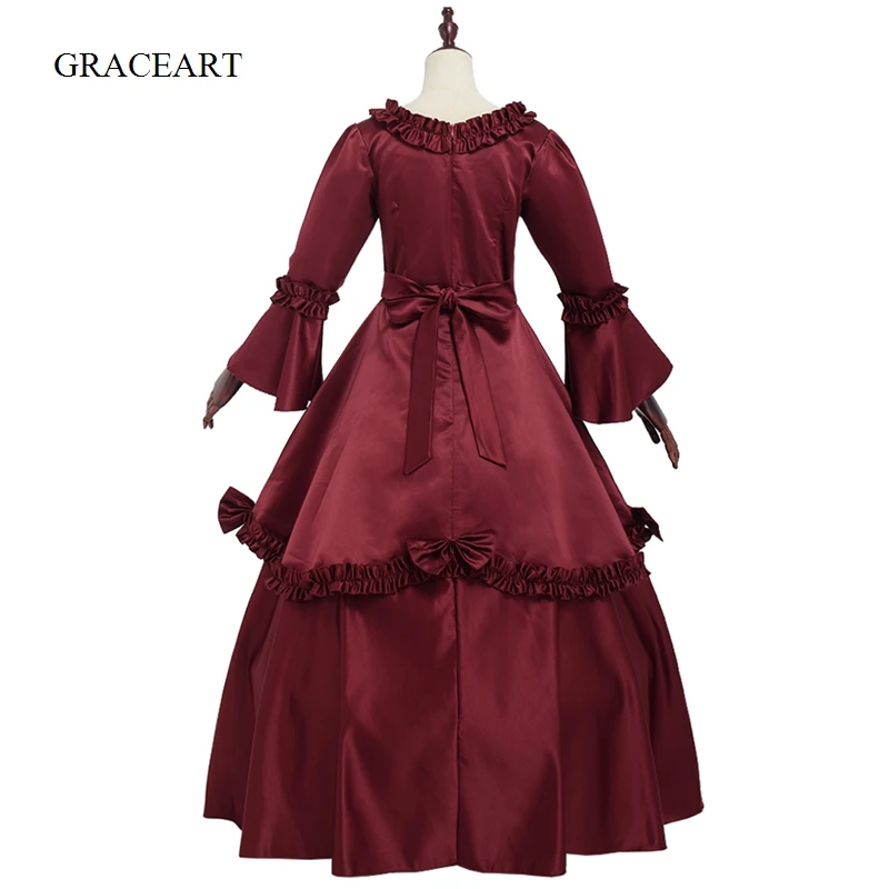 

Vintage Lolita Dress Gothic Female Long Sleeve Party Red Black Costume Set