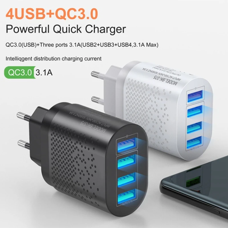 Quick USB Phone Charger Universal 4 Port Travel Fast Charging Portable Power Bank Adapter For Samsung | Мобильные телефоны и