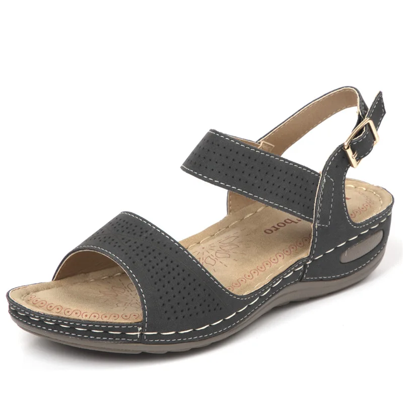 

2021 Summer Luxury Sandals Low-Heeled Shoes With Strap Suit Female Beige Large Size Fashion Gladiator Low-heeled Black New Girls