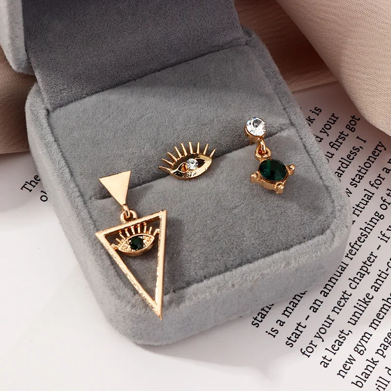 

3Pcs/set Rhinestone Zircon Eye Stud Earrings For Women Girls Punk Vintage Fashion Dangle Earring Jewelry Gifts