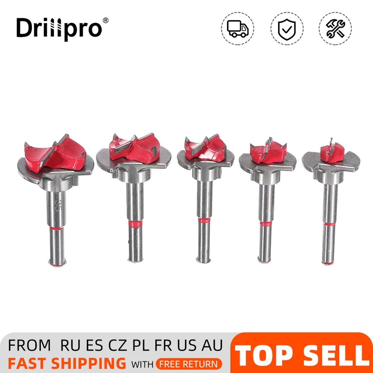 

Drillpro 5Pcs/set Forstner Drill Bit Set 15/20/25/30/35mm Wood Auger Cutter Hexagon Wrench Woodworking Hole Saw For Power Tools