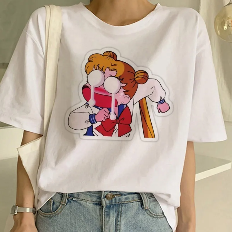 Сейлор Мун футболка Kawaii Летняя женская Футболка Harajuku 90s короткий рукав Ullzang