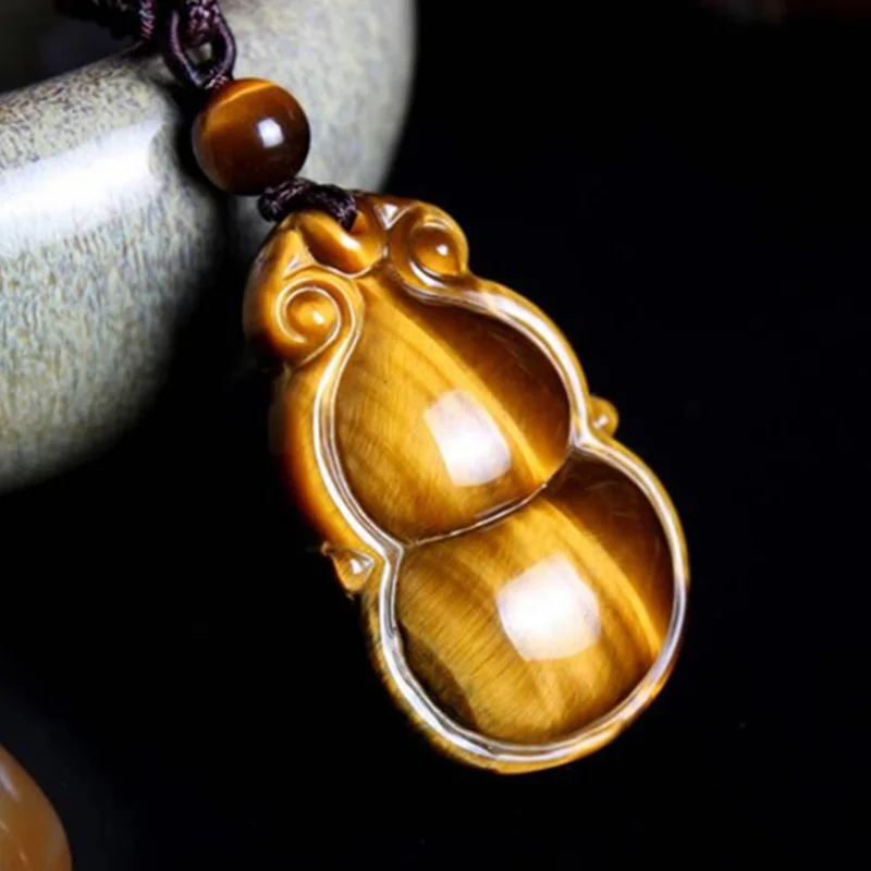 

Drop Shipping Natural Tiger's Eye Stone Necklace Chinese FuLu Lucky Amulet Jewelry Gourd Pendant With Chain For Women Men Gifts