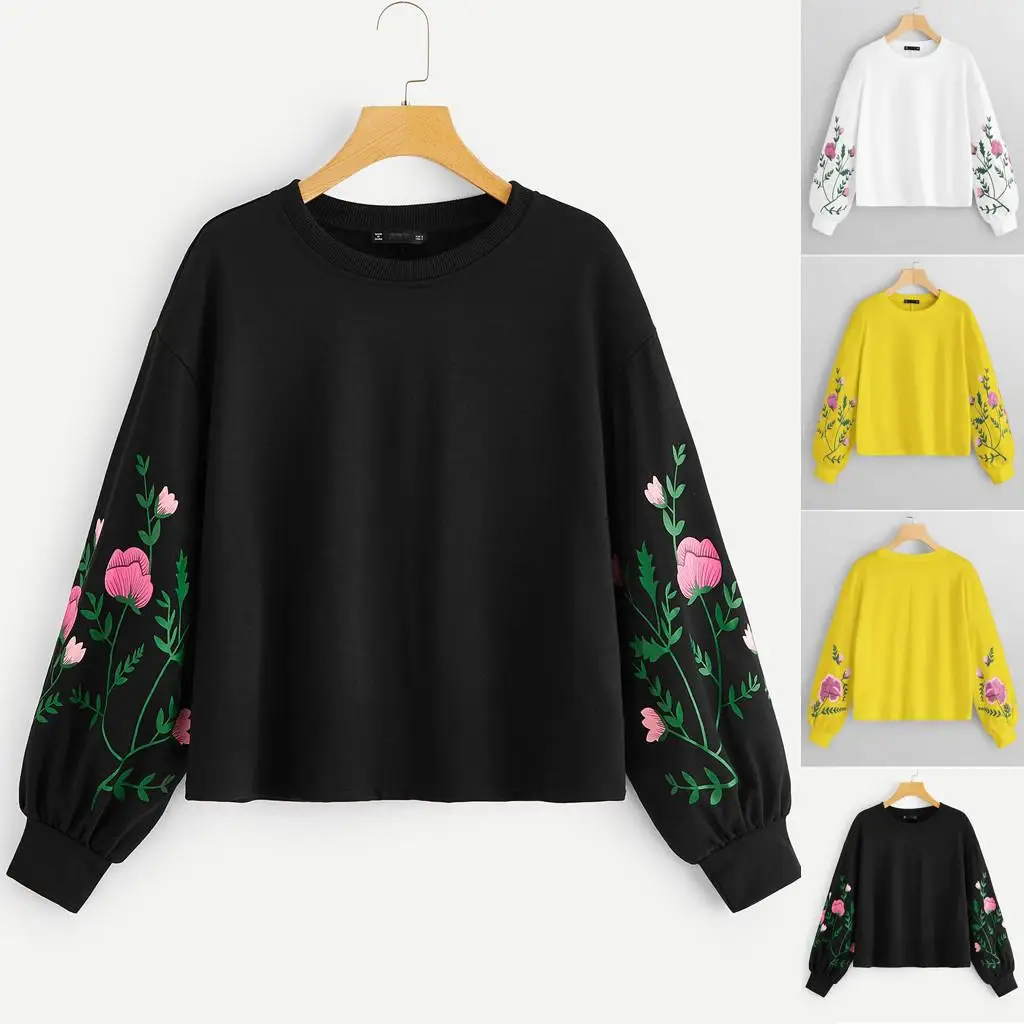 

ZITY Feitong Sweatshirt Women O -Neck Long Sleeve Botanical Floral Print Sleeve Pullovers Sweatshirt Top Sudaderas Para Mujer