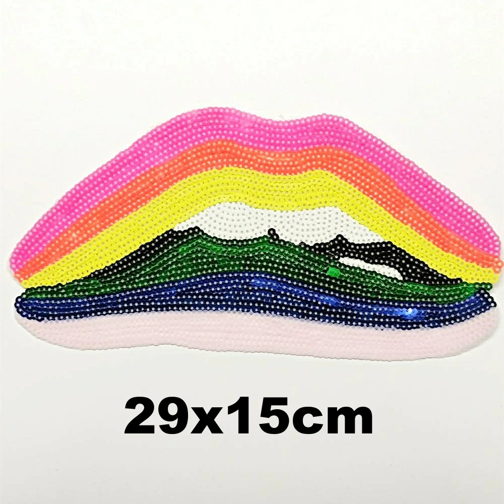 

Design iron-on large embroidery big lip mouth cartoon patches for clothing HE-3357