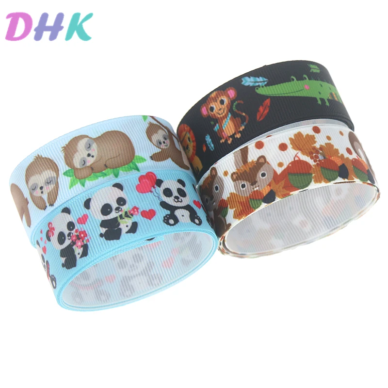 DHK 5 ярдов животные белка маска ленивого напечатан Grosgrain ленты ленточный