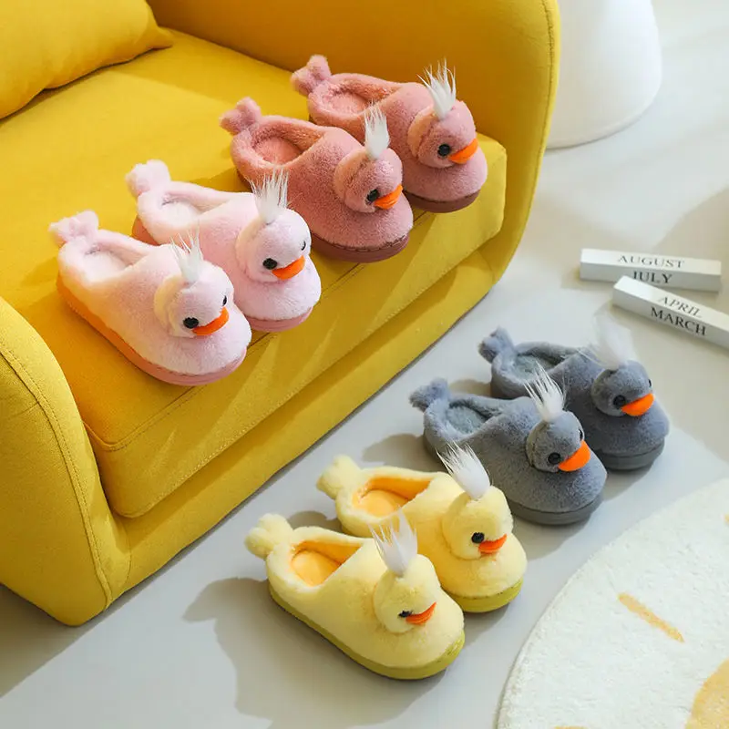 

Winter warm home ladies fur slippers cute little duck animal indoor cartoon ladies slippers soft memory foam couple shoes