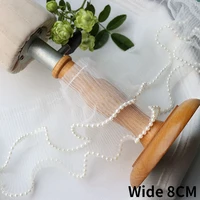 8cm wide tulle double layers white mesh pleated elastic lace ruffle ribbon beaded edge trim curtains dress hemlines sewing decor