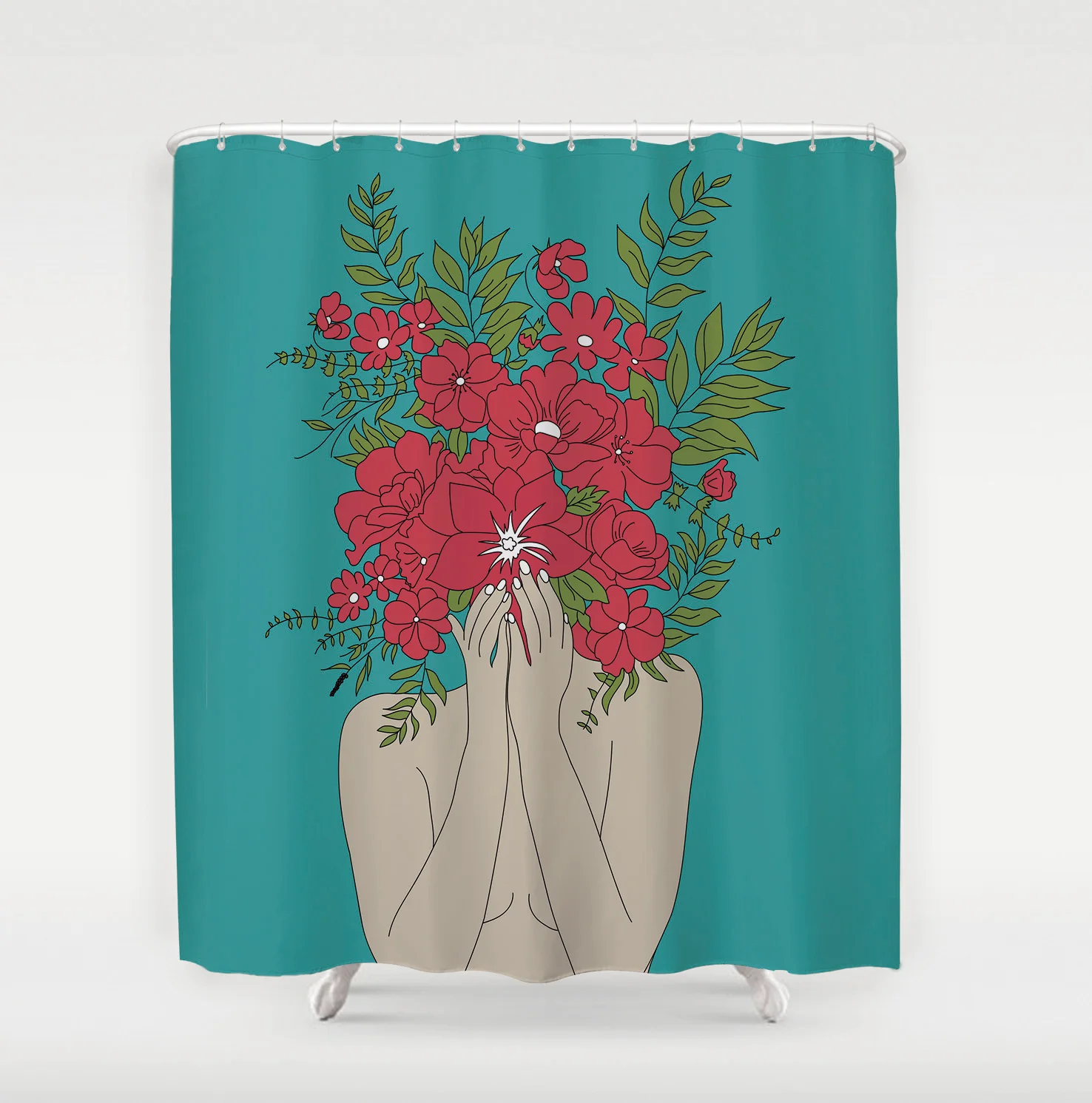 

Занавеска для душа с цветами и листьями, водонепроницаемая Штора для душа с 3D принтом, s-образный декор для ванной комнаты, с крючками